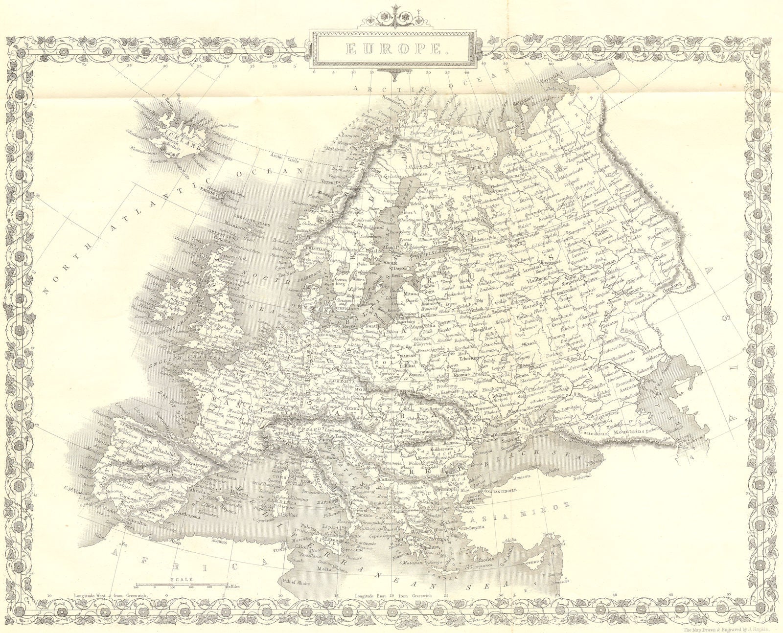 EUROPE. Continent. Rapkin 1850 old antique vintage map plan chart